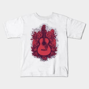 Guitar & roses pixel art red Kids T-Shirt